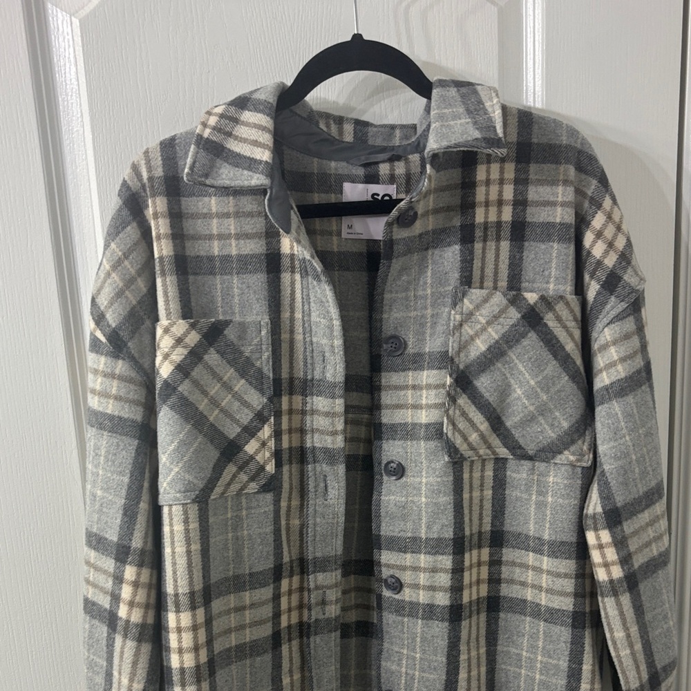 So Plaid Button-Up Shacket Shirt Jacket Oversized - Picture 2 of 11